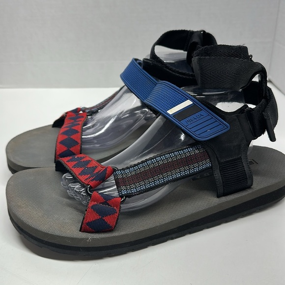Prada Linea Sandals Shoes Printed Adjustable Ankle Strap Open Toe Black Size 11 - Picture 3 of 8